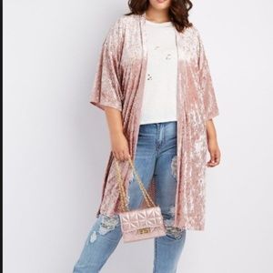 Plus Size Perforated Velvet Kimono
